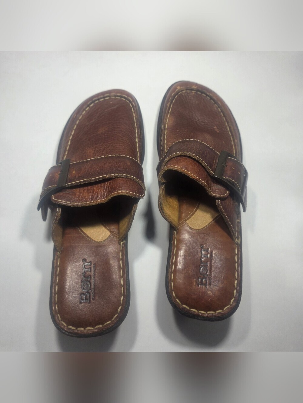 Born Brown Leather Clogs Mules Slip On Comfort Shoes Women’s US 9 EU 40.5